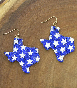 Blue Glitter Texas Star Earrings