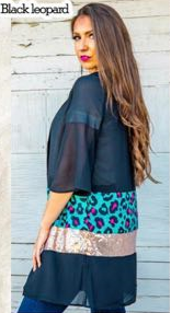 Black Sheer Pink/Teal Leopard Color Block Sequin Cardigan