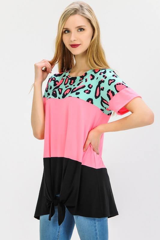 Teal/Pink Leopard Top