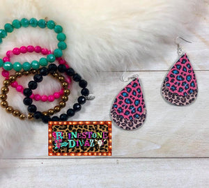 Pink Leopard Double Layer Earrings