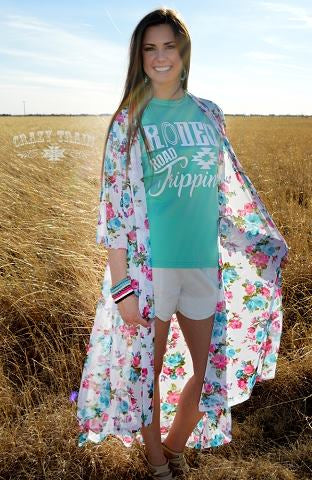 Pink/Teal Floral Duster