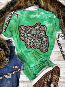 Green Tie Dye Leopard Santa Baby Tee