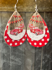 Polka Dot Double Layer Valentine Truck Earrings