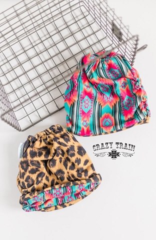 Bandito Leopard/Coral Aztec Reversible Bun Beanie