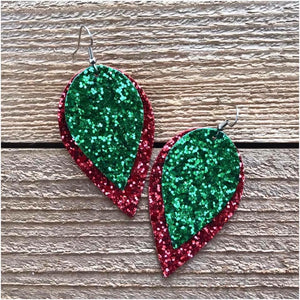 Green/Red Glitter Layered Earrings