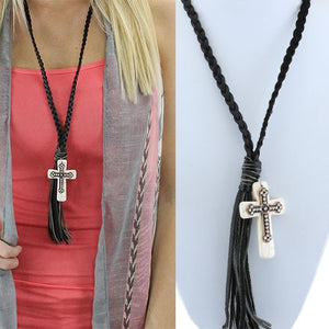 Ivory Braded Cross Necklace