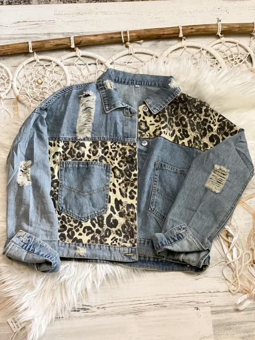 Distressed Leopard Denim Jacket