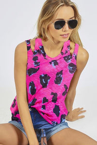 Pink Leopard Tie Front Strappy Cold Shoulder Top