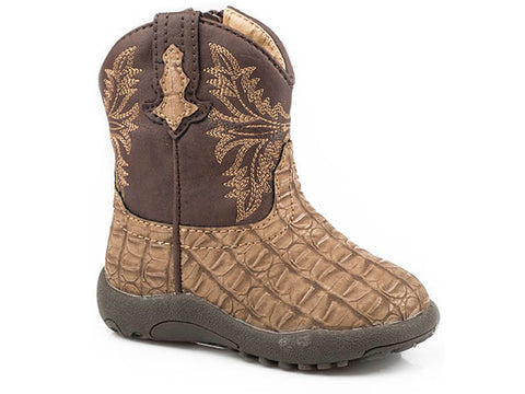 Roper Infant Cowbaby Brown Ostrich Print Round Toe Western Boots