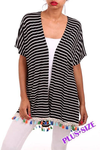Stripe Colorful Tassel Cardigan