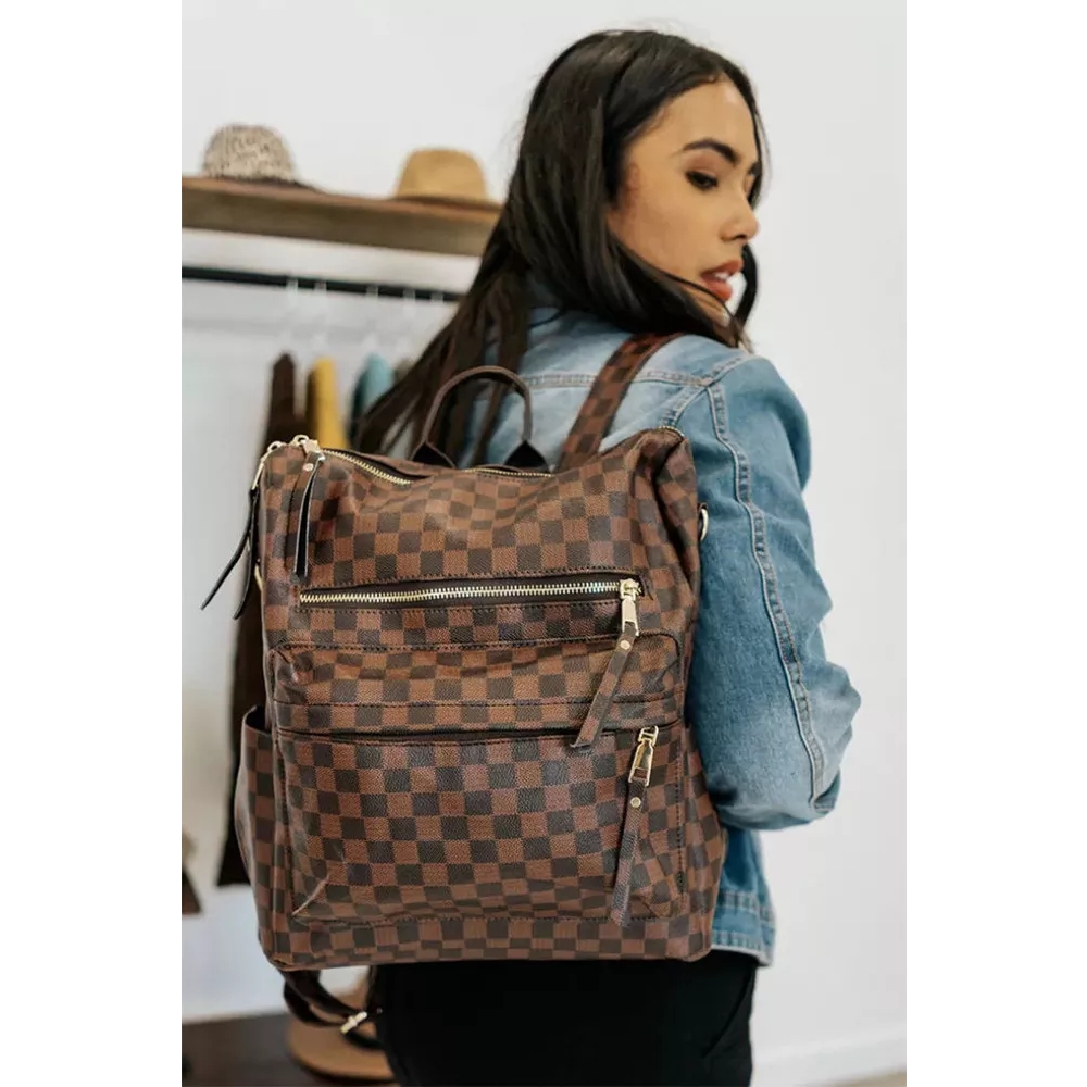 Brown Check Backpack