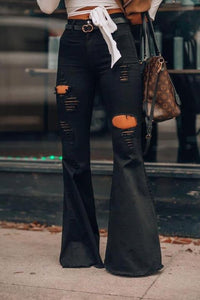 Black Distressed Bell Bottoms