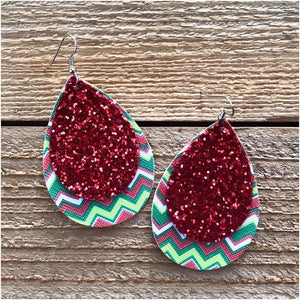 Red/Chevron Double Layer Earring
