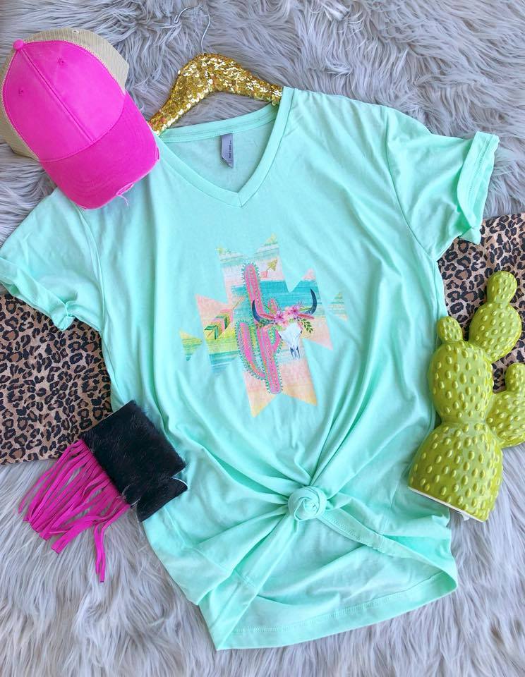 Mint Aztec Southwestern Tee