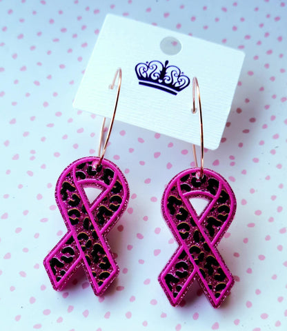 Pink Leopard Glitter Ribbon Earrings