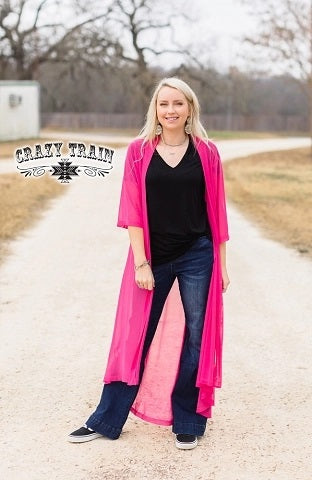 Short Round Duster-Hot Pink