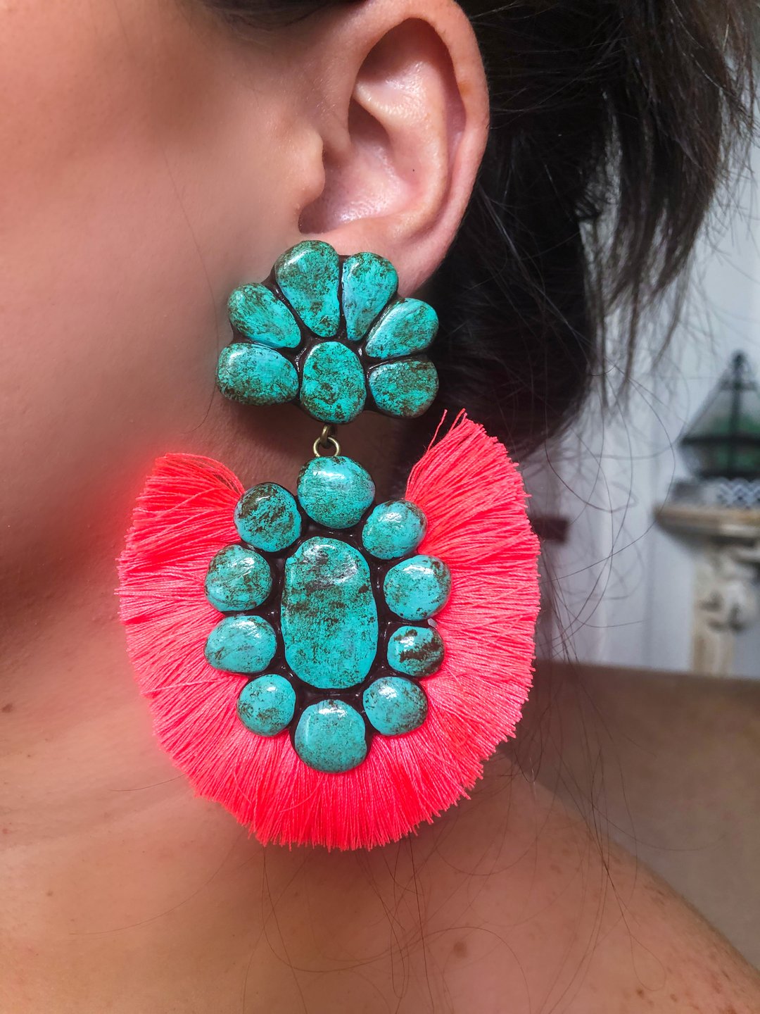 The Roan Earrings Neon Coral Rhinestone Divaz