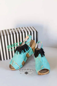 Turquoise Fringe Wedge