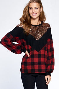 Gold V neck plaid top