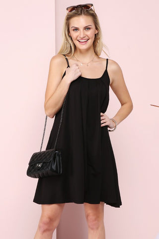 Black Detailed Dress with Pocket and Strap