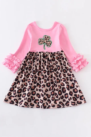 Pink Leopard Ruffle Clover Dress