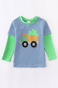 Striped truck clover applique boy shirt