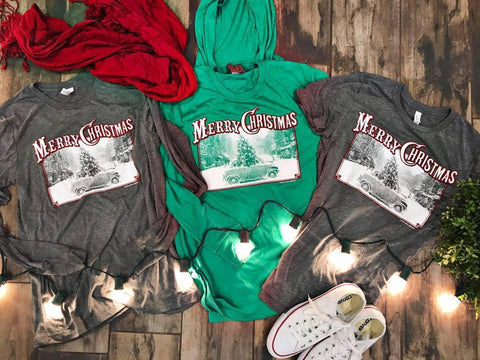 Long Sleeve Grey Christmas Car Tee