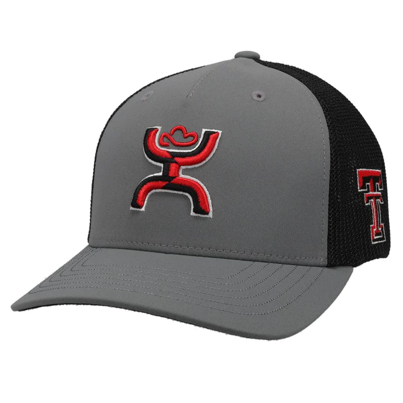 TEXAS TECH UNIVERSITY FLEXFIT HAT GREY/BLACK W/HOOEY LOGO (RED/BLACK)