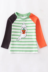 Halloween color block ghost applique boy shirt