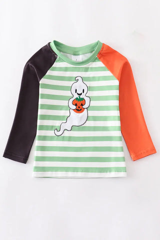 Halloween color block ghost applique boy shirt