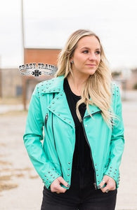 Teal Camaro Leather Jacket