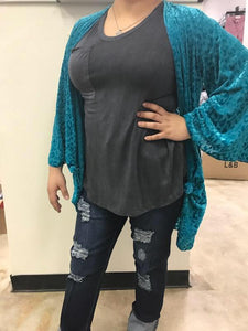 Teal Leopard Velour Cardigan