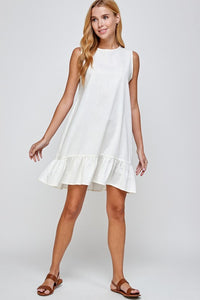 Off White Linen Ruffle Hem Dress