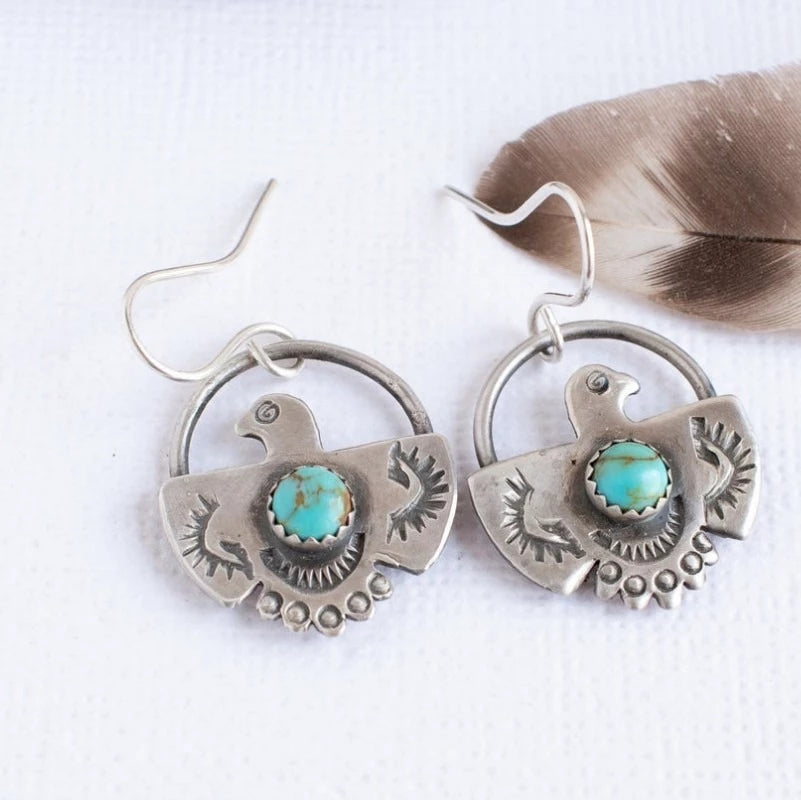 Turquoise War Bird Earrings