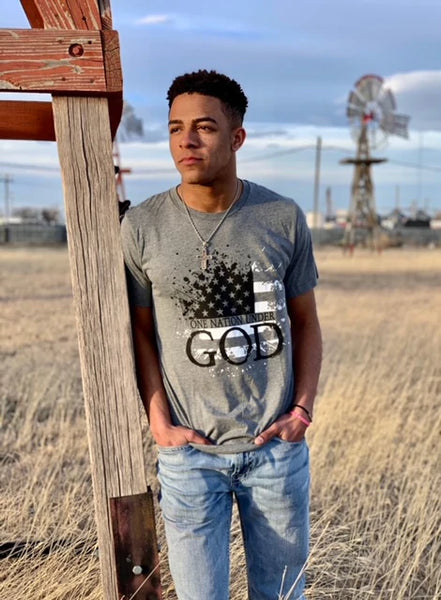 Grey One Nation Under God Tee