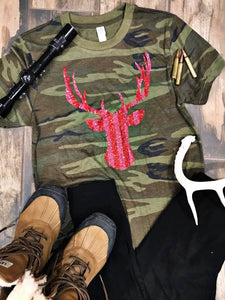 Camo Pink Glitter Deer Tee