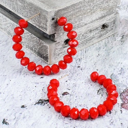 Red Beaded Hoop Earrings