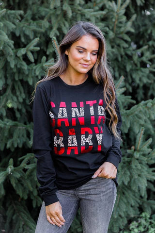 Red Foil/Leopard Long Sleeve Santa Baby Tee