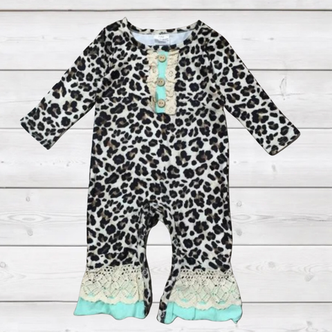 Lace, Leopard, and Teal Ruffles Romper
