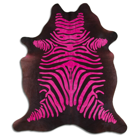 Acid Washed Hair On Cowhide Distressed Zebra Pink On Black