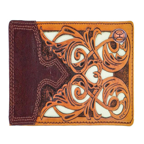 "TOP NOTCH" BIFOLD HOOEY WALLET TAN/ BROWN W/IVORY LEATHER