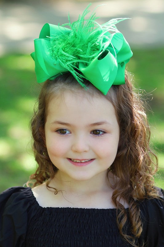 Green Feather Hair Bow