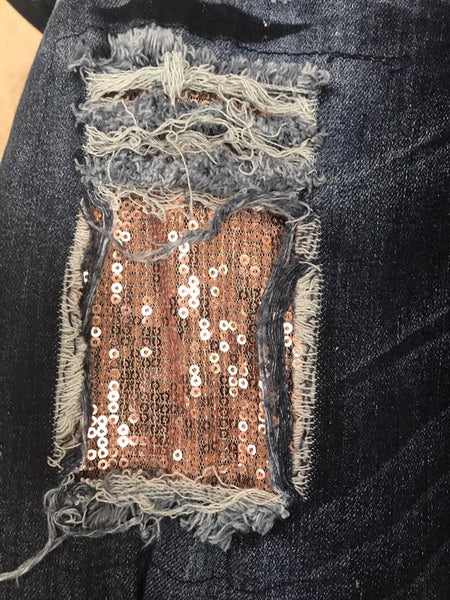 L436-2 Rose Gold Sequin Jeans