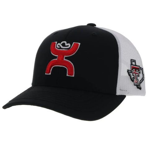 TEXAS TECH UNIVERSITY HAT BLACK/WHITE W/RED & WHITE HOOEY LOGO