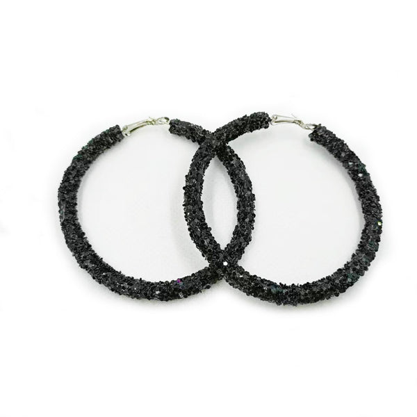 Black Glitter Hoop Earrings