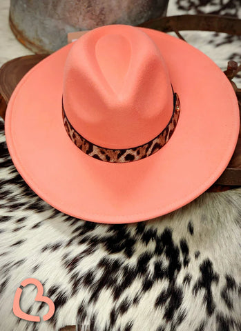 Leopard Band Panama Hat in Coral