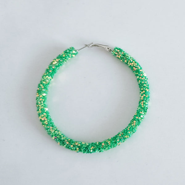 Green AB Glitter Hoop Earrings