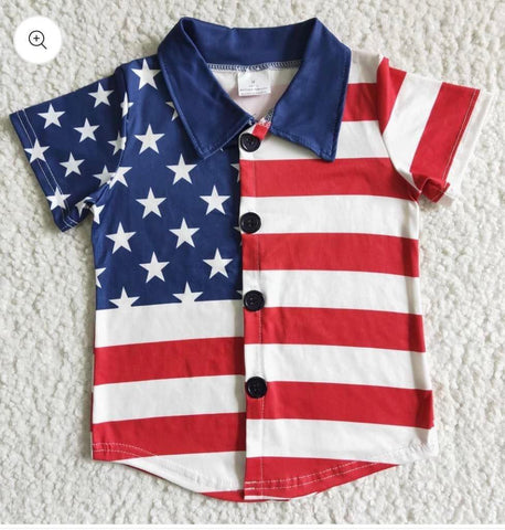 Boys Flag Button Up Top