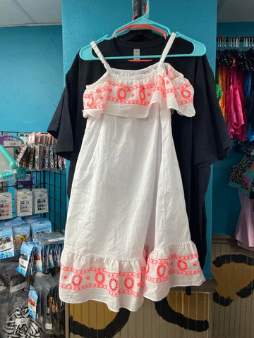 Girls White/ Coral Crochet Dress