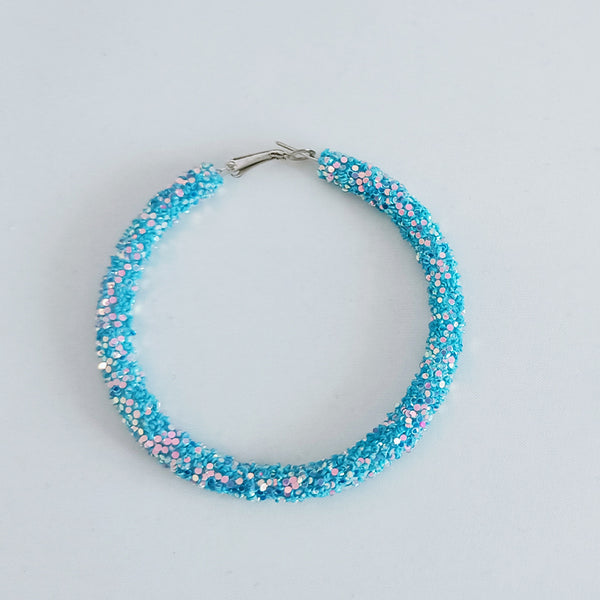 Blue Ab Glitter Hoop Earrings